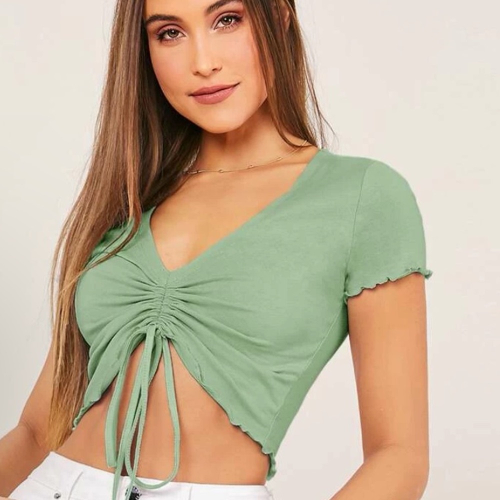 green formfitting adjustable tie shirt